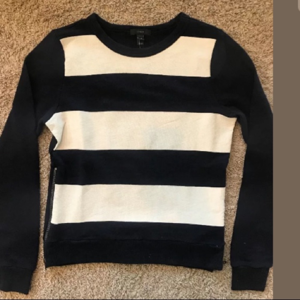 J Crew navy white stripe sweater size s NWT